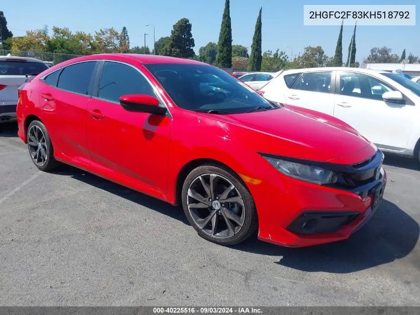 2019 Honda Civic Sport VIN: 2HGFC2F83KH518792 Lot: 40225516