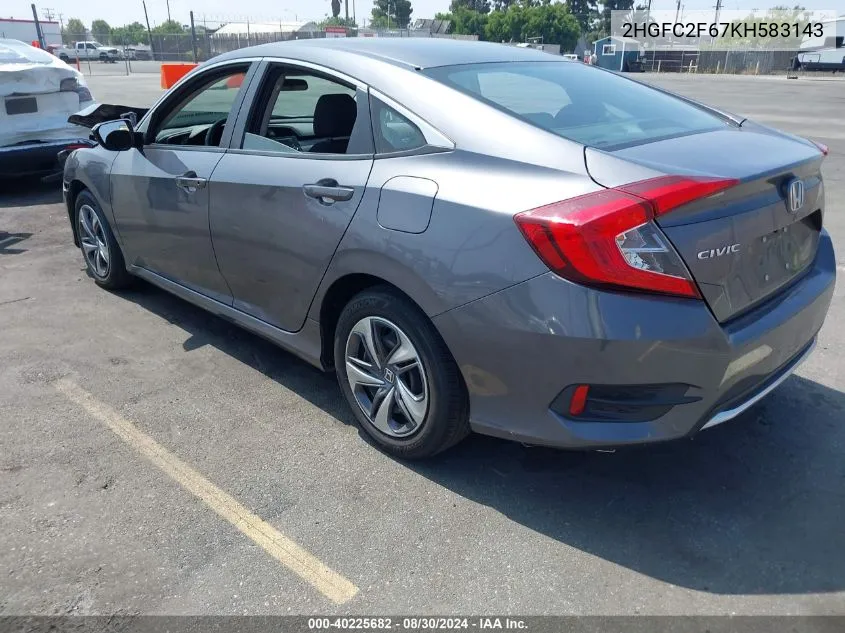 2019 Honda Civic Lx VIN: 2HGFC2F67KH583143 Lot: 40225682