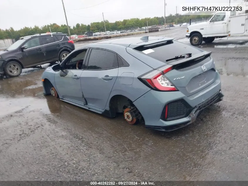 2019 Honda Civic Sport VIN: SHHFK7H47KU222753 Lot: 40252282