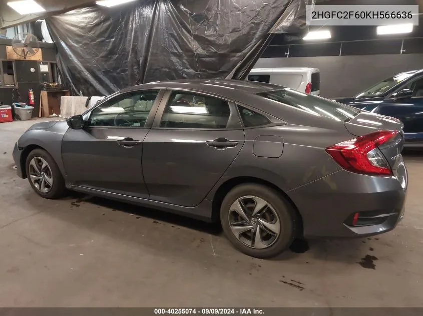 2019 Honda Civic Lx VIN: 2HGFC2F60KH566636 Lot: 40255074