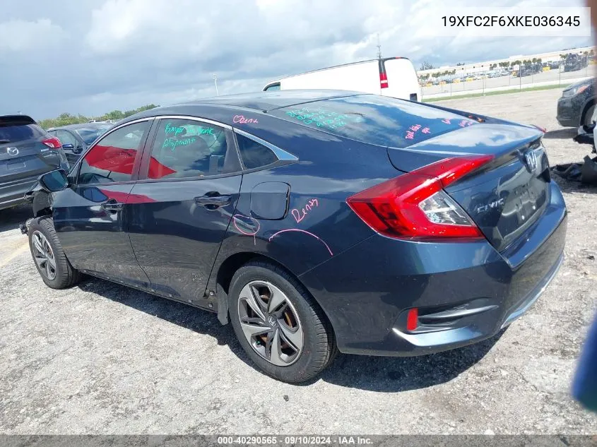 2019 Honda Civic Lx VIN: 19XFC2F6XKE036345 Lot: 40290565