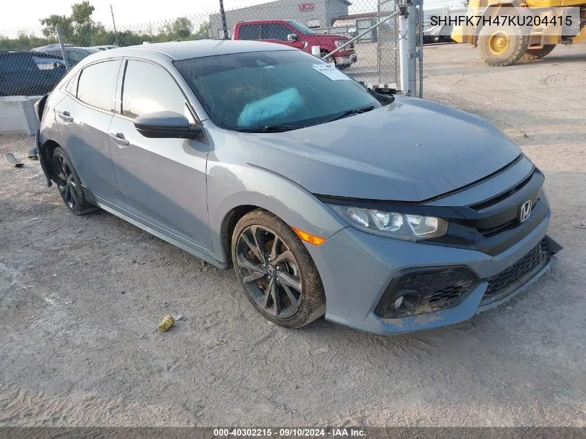 2019 Honda Civic Sport VIN: SHHFK7H47KU204415 Lot: 40302215