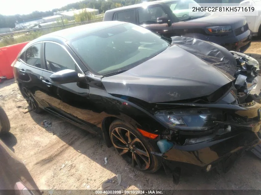 2HGFC2F81KH571619 2019 Honda Civic Sport