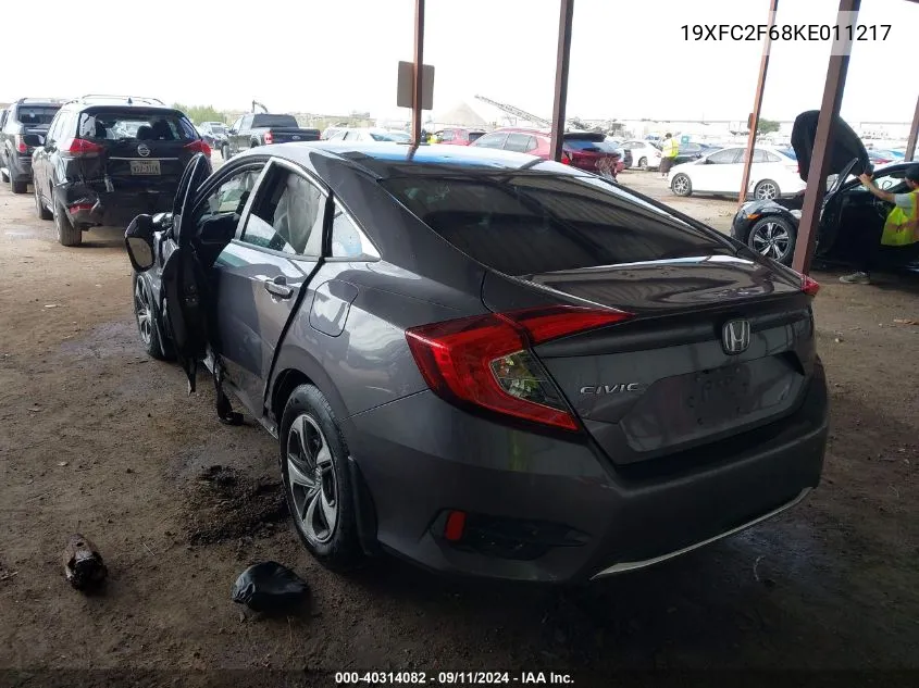 2019 Honda Civic Lx VIN: 19XFC2F68KE011217 Lot: 40314082