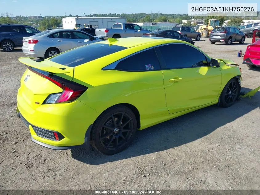 2019 Honda Civic Si VIN: 2HGFC3A51KH750276 Lot: 40314467