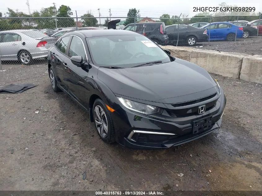 2019 Honda Civic Lx VIN: 2HGFC2F63KH598299 Lot: 40315763