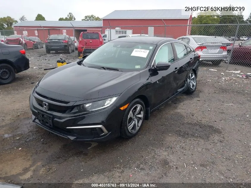 2019 Honda Civic Lx VIN: 2HGFC2F63KH598299 Lot: 40315763