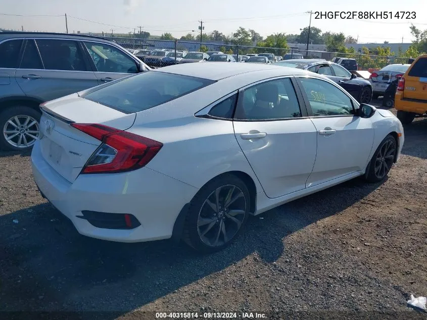 2019 Honda Civic Sport VIN: 2HGFC2F88KH514723 Lot: 40315814