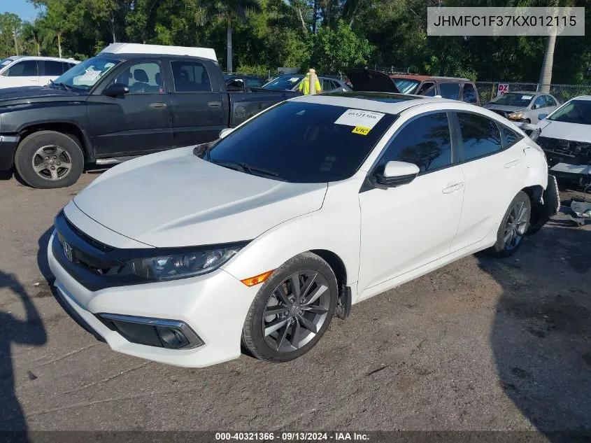 2019 Honda Civic Ex VIN: JHMFC1F37KX012115 Lot: 40321366