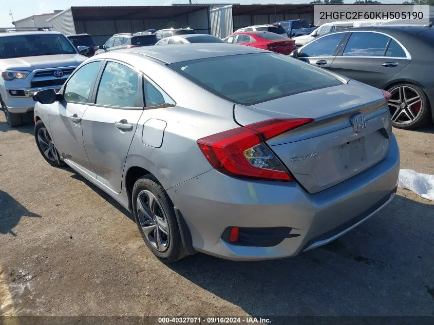 2HGFC2F60KH505190 2019 Honda Civic Lx