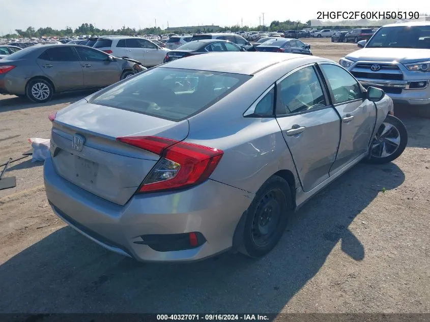 2HGFC2F60KH505190 2019 Honda Civic Lx