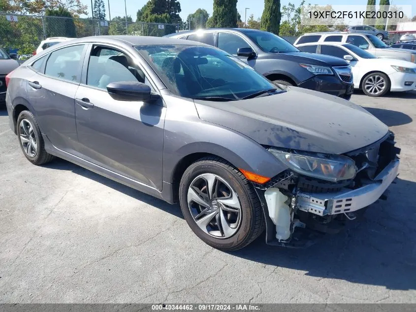 2019 Honda Civic Lx VIN: 19XFC2F61KE200310 Lot: 40344462