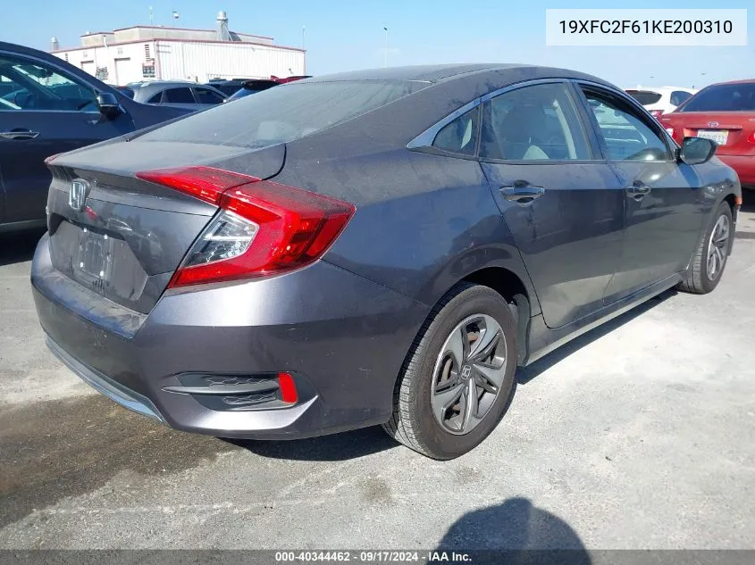 2019 Honda Civic Lx VIN: 19XFC2F61KE200310 Lot: 40344462