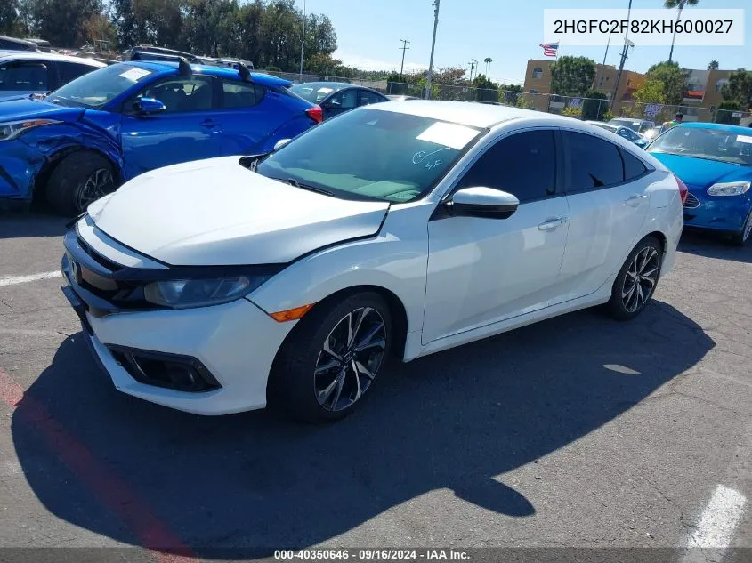 2019 Honda Civic Sport VIN: 2HGFC2F82KH600027 Lot: 40350646