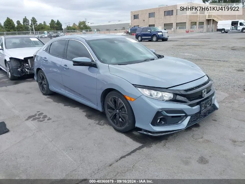 2019 Honda Civic Ex VIN: SHHFK7H61KU419922 Lot: 40360879