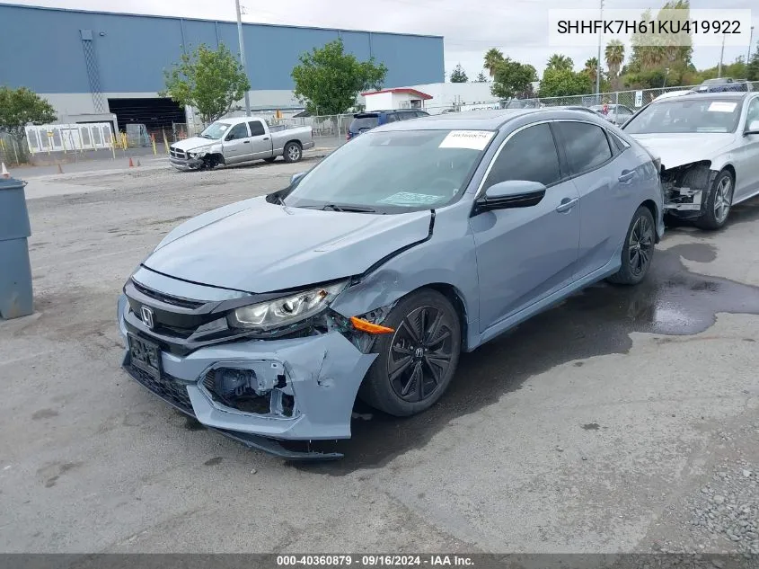 2019 Honda Civic Ex VIN: SHHFK7H61KU419922 Lot: 40360879