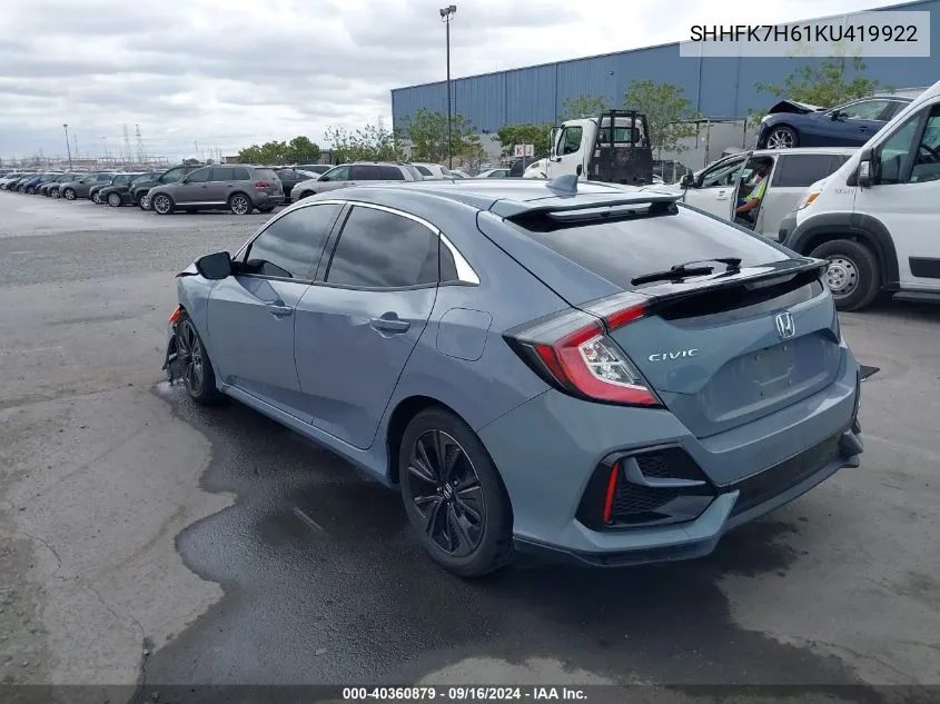 2019 Honda Civic Ex VIN: SHHFK7H61KU419922 Lot: 40360879