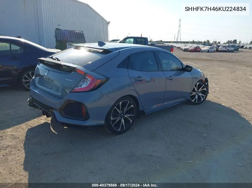 2019 Honda Civic Sport VIN: SHHFK7H46KU224834 Lot: 40379569