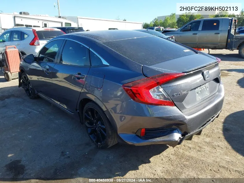 2019 Honda Civic Sport VIN: 2HGFC2F89KH502113 Lot: 40458938