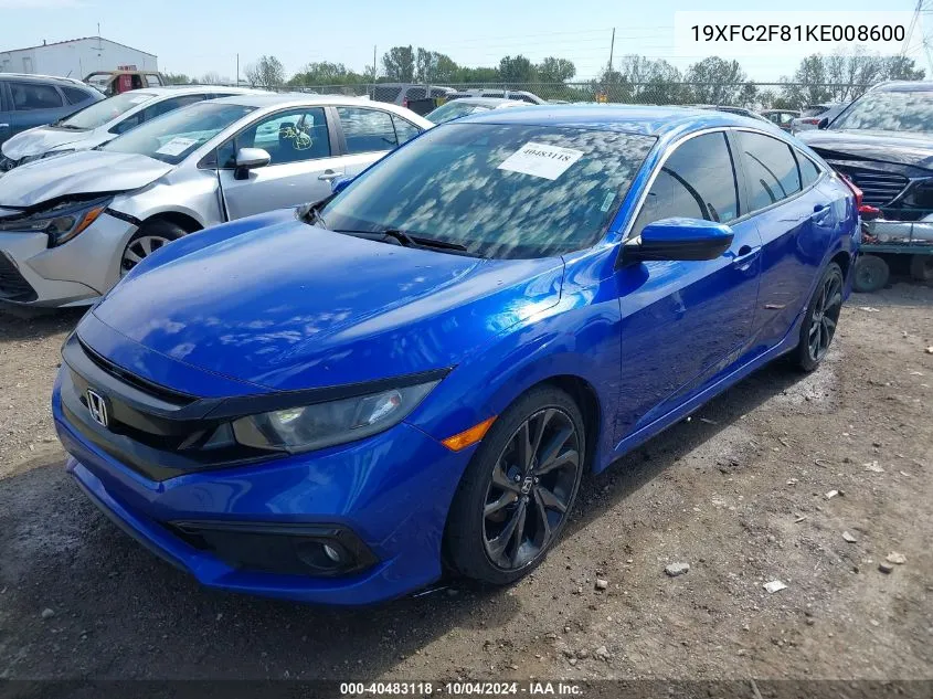 2019 Honda Civic Sport VIN: 19XFC2F81KE008600 Lot: 40483118