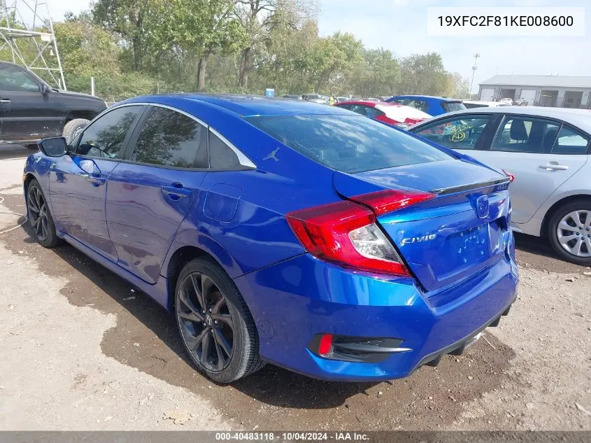 2019 Honda Civic Sport VIN: 19XFC2F81KE008600 Lot: 40483118