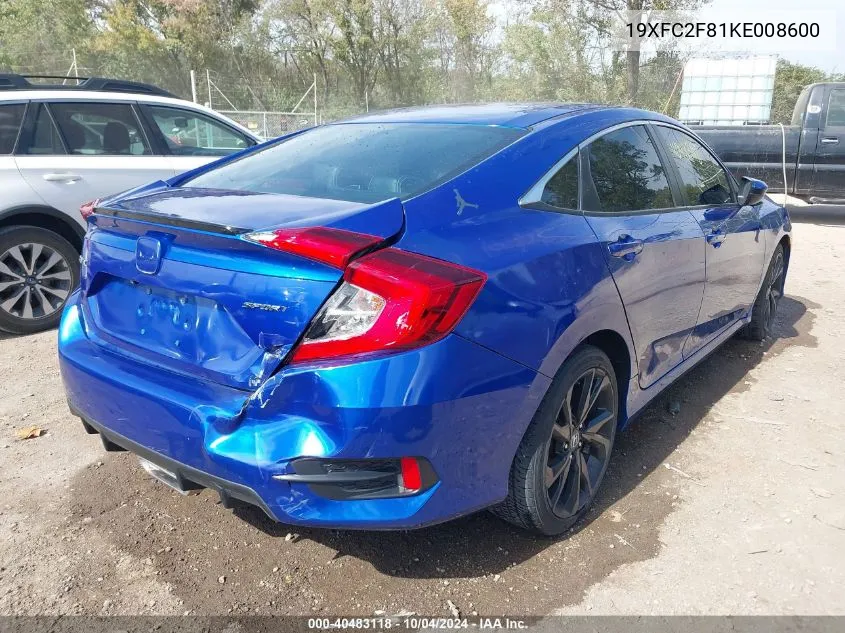 2019 Honda Civic Sport VIN: 19XFC2F81KE008600 Lot: 40483118