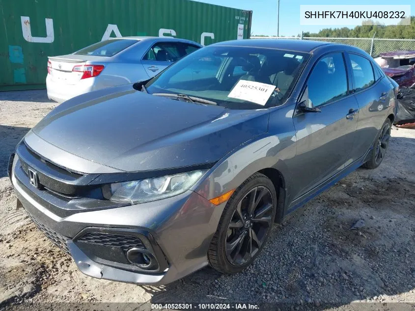 SHHFK7H40KU408232 2019 Honda Civic Sport