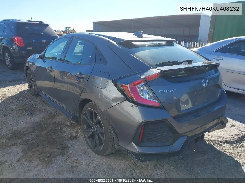 SHHFK7H40KU408232 2019 Honda Civic Sport