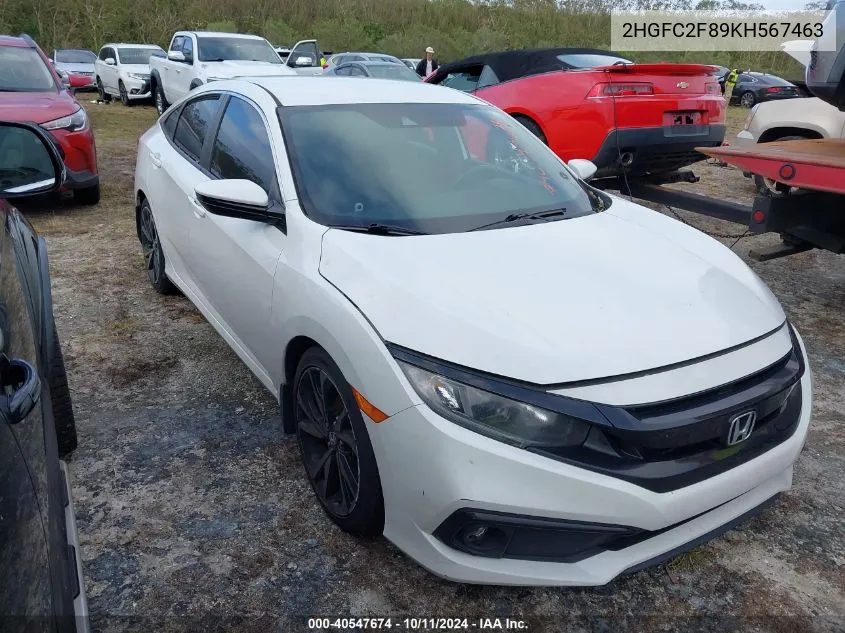 2HGFC2F89KH567463 2019 Honda Civic Sport