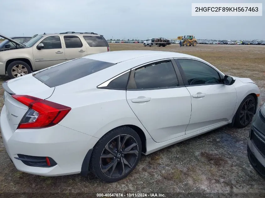 2HGFC2F89KH567463 2019 Honda Civic Sport