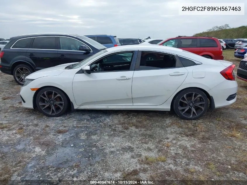 2HGFC2F89KH567463 2019 Honda Civic Sport