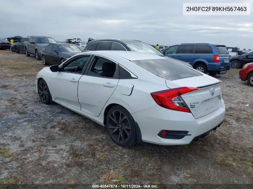 2HGFC2F89KH567463 2019 Honda Civic Sport