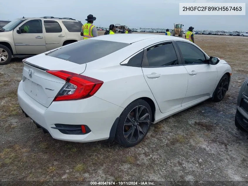 2HGFC2F89KH567463 2019 Honda Civic Sport