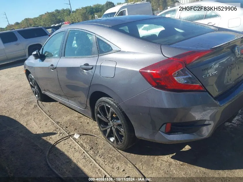 2019 Honda Civic Sport VIN: 2HGFC2F83KH529906 Lot: 40551538