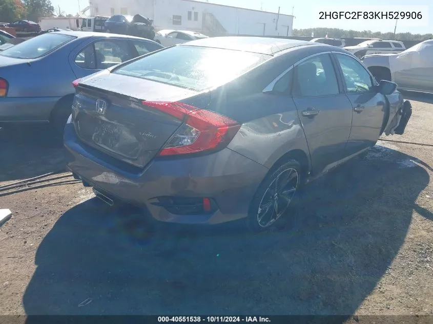 2019 Honda Civic Sport VIN: 2HGFC2F83KH529906 Lot: 40551538