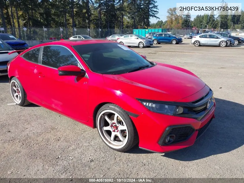 2019 Honda Civic Si VIN: 2HGFC3A53KH750439 Lot: 40575082