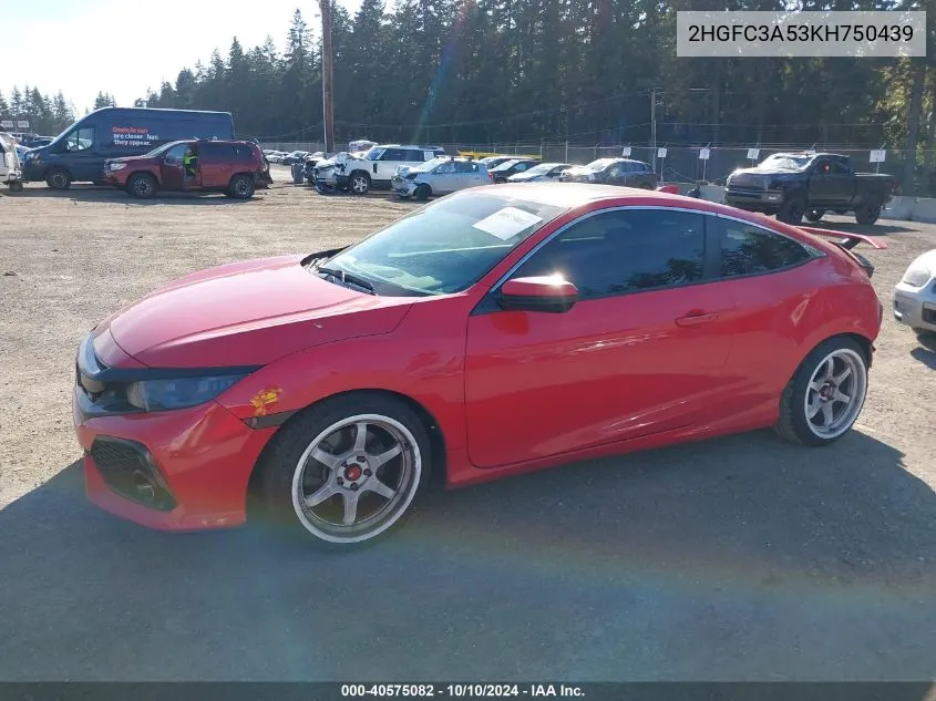 2HGFC3A53KH750439 2019 Honda Civic Si