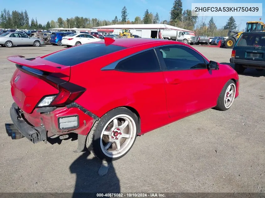 2HGFC3A53KH750439 2019 Honda Civic Si