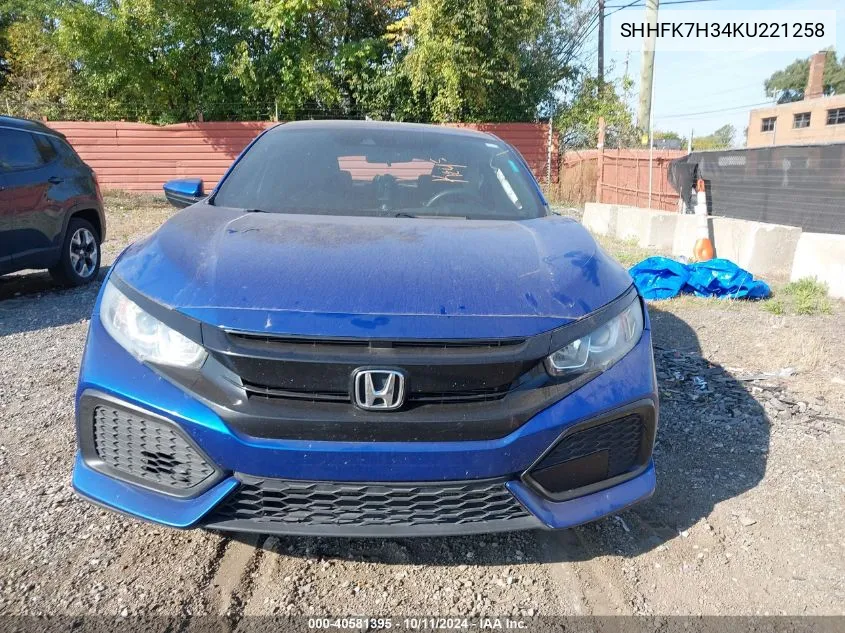 2019 Honda Civic Lx VIN: SHHFK7H34KU221258 Lot: 40581395