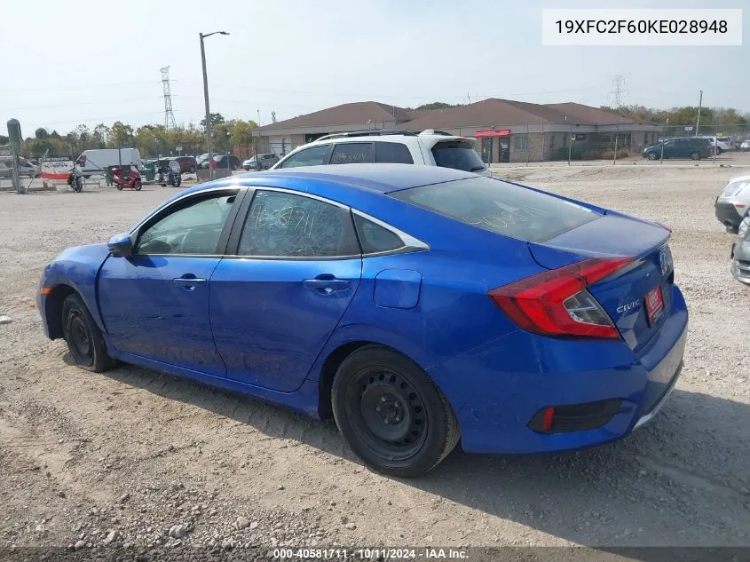 2019 Honda Civic Lx VIN: 19XFC2F60KE028948 Lot: 40581711