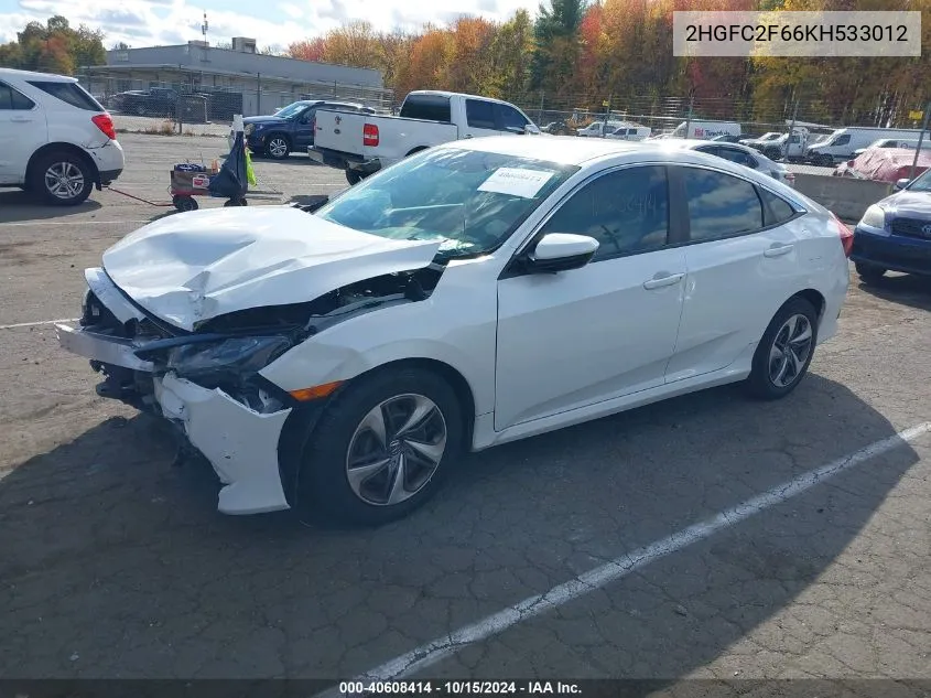 2HGFC2F66KH533012 2019 Honda Civic Lx