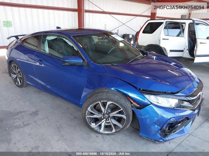 2HGFC3A54KH754094 2019 Honda Civic Si