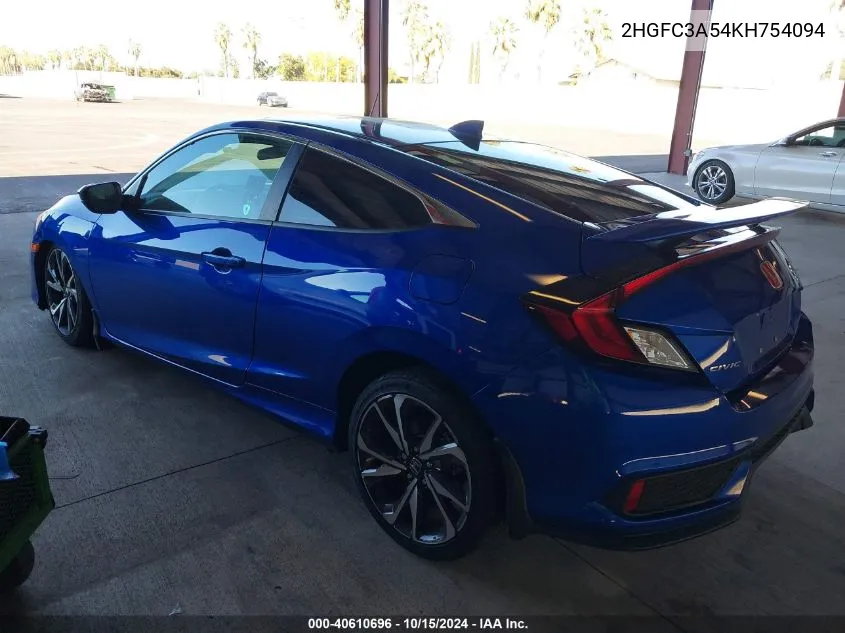 2019 Honda Civic Si VIN: 2HGFC3A54KH754094 Lot: 40610696