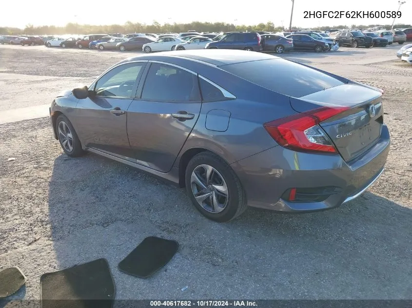 2HGFC2F62KH600589 2019 Honda Civic Lx