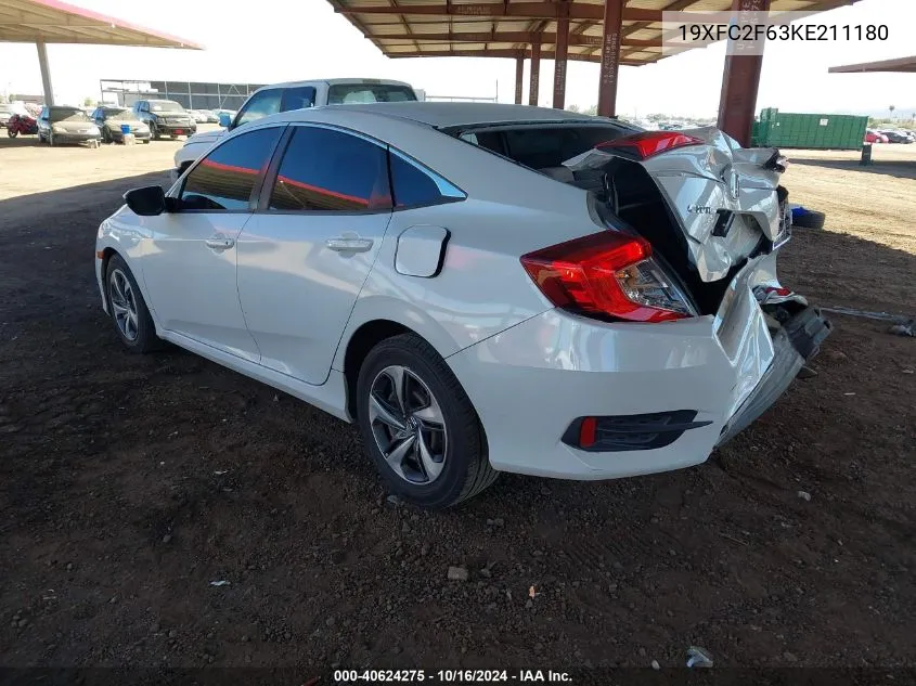 2019 Honda Civic Lx VIN: 19XFC2F63KE211180 Lot: 40624275