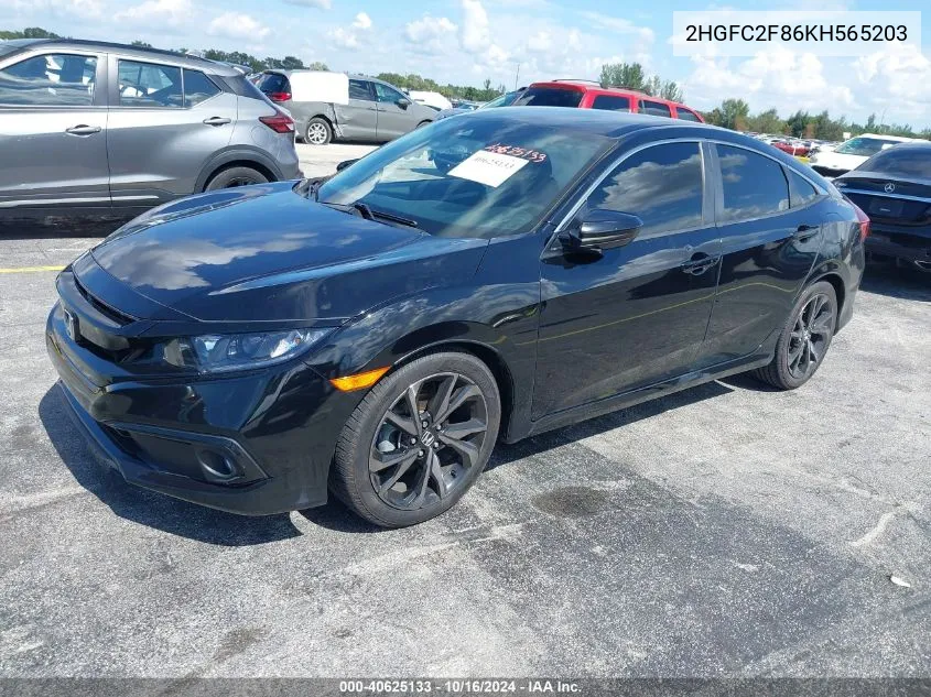 2019 Honda Civic Sport VIN: 2HGFC2F86KH565203 Lot: 40625133