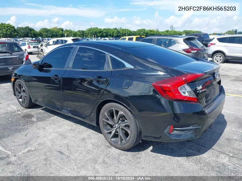 2019 Honda Civic Sport VIN: 2HGFC2F86KH565203 Lot: 40625133