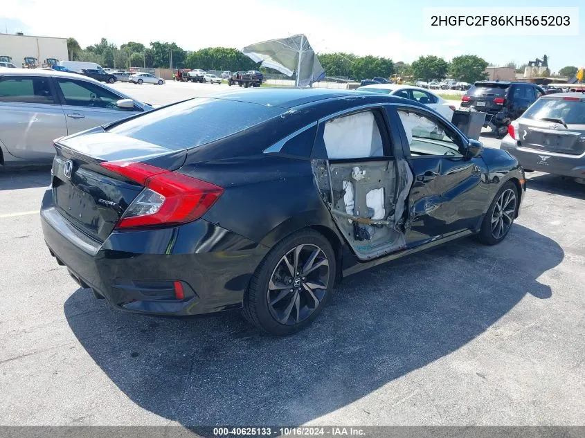 2019 Honda Civic Sport VIN: 2HGFC2F86KH565203 Lot: 40625133