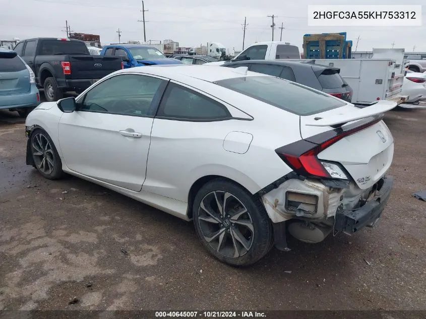 2019 Honda Civic Si Si VIN: 2HGFC3A55KH753312 Lot: 40645007