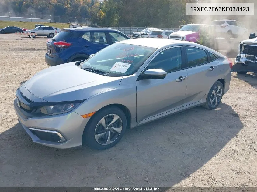 2019 Honda Civic Lx VIN: 19XFC2F63KE038423 Lot: 40656251